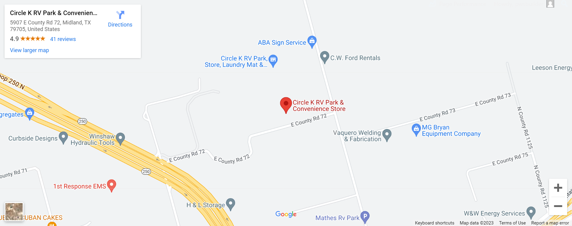A map of the location of circle k rv park & convenience store.