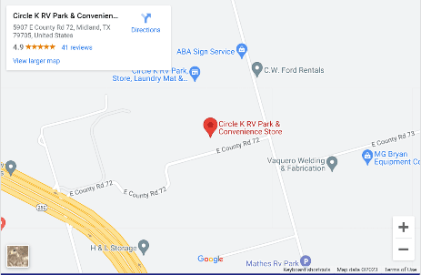 A map of the location of circle rv park & convenience store.